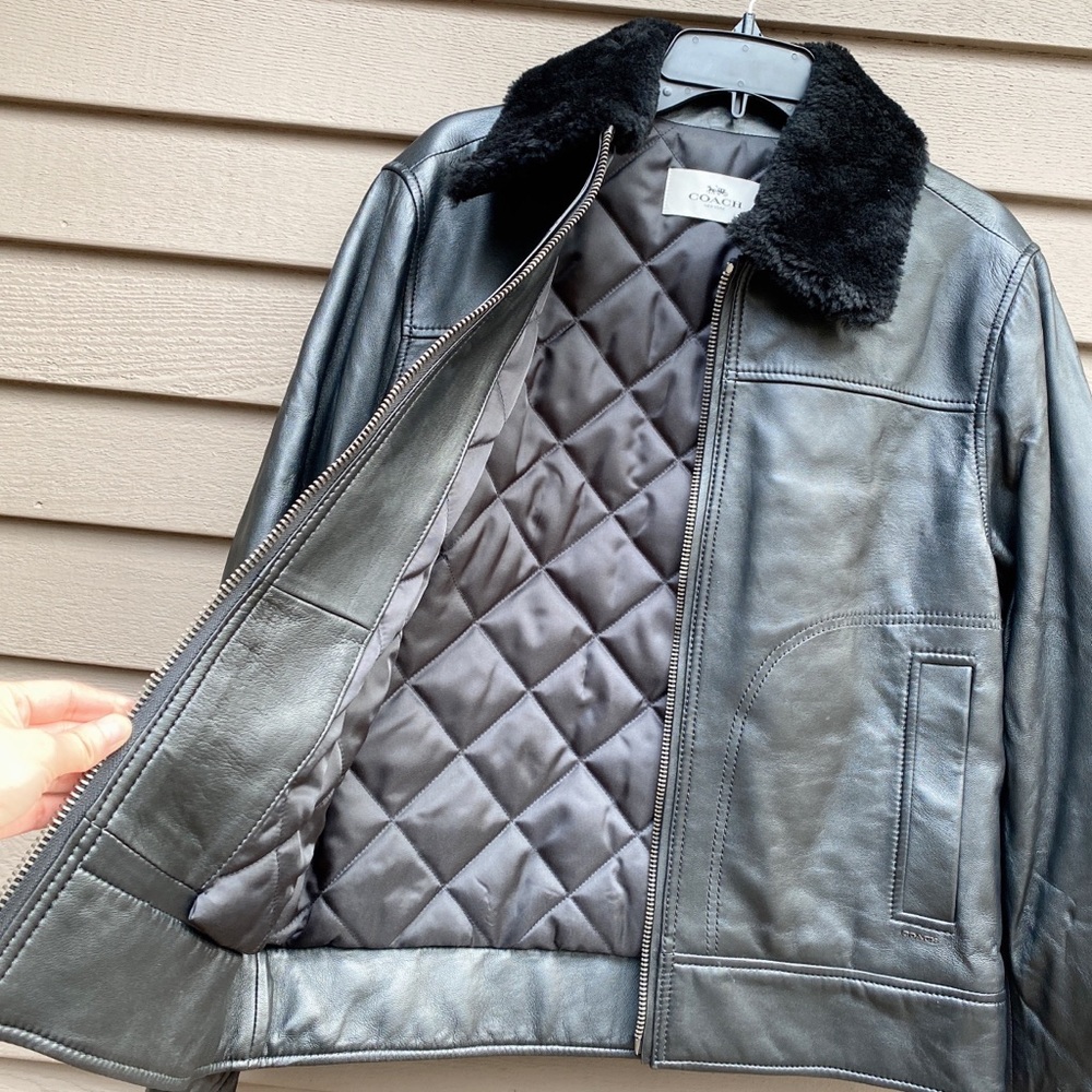 Coach Men Leather Aviator Jacket With Shearling Collar - Picture 6 of 10